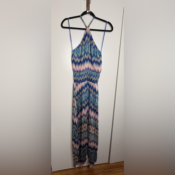 Ramy Brook Giana Handkerchief Hem Midi Dress in Spring Navy Chevron Print XS NWT - Picture 2 of 13